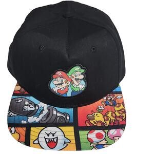 Super Mario Bros black hat cap Mario and Luigi one size